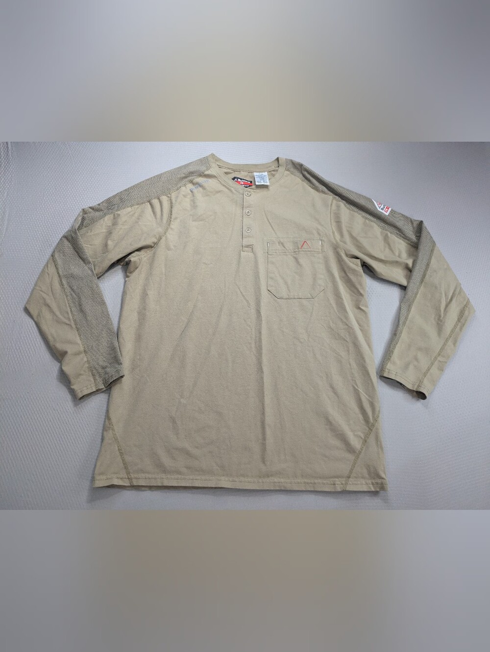 Bulwark FR Flex Knit Henley Shirt Beige Tan Flame Resistant Large